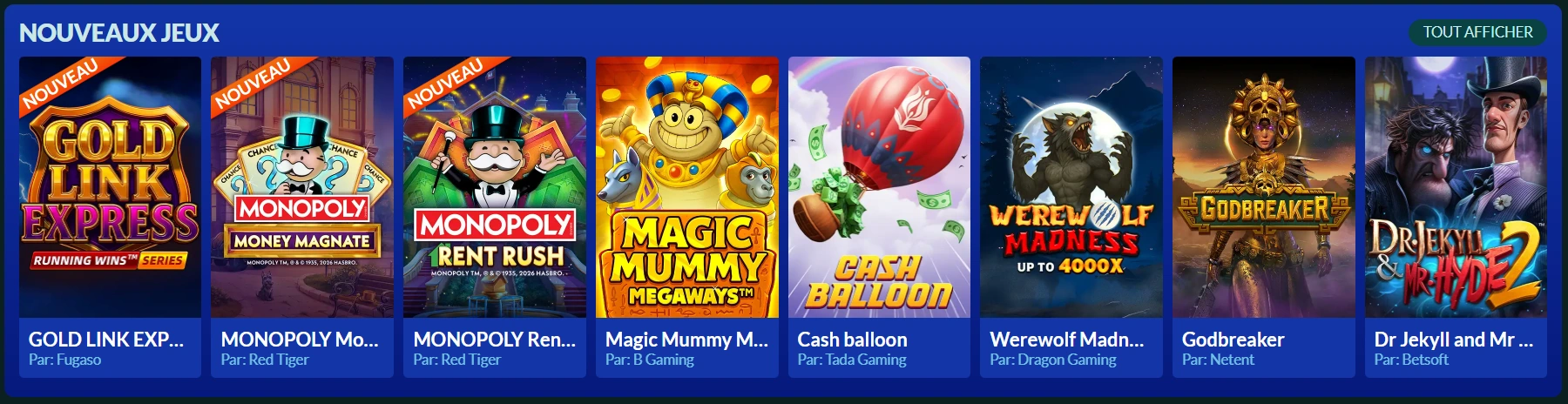 Lucky Treasure Casino — Nouveaux jeux : Gold Link Express, Monopoly, Magic Mummy Megaways, Betsoft, Dragon Gaming